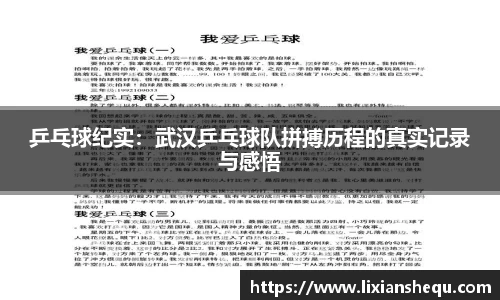 乒乓球纪实：武汉乒乓球队拼搏历程的真实记录与感悟